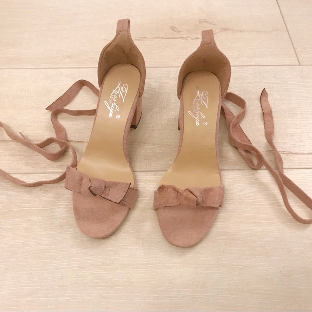 Pink Block Heels with Bow